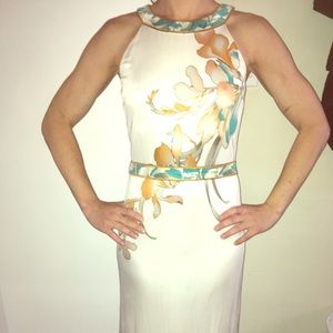 Elie Tahari floor length floral print satin gown